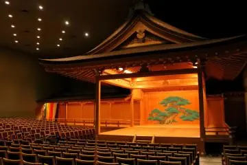 Looking at the stage of Noh Theater from the opposite side, where the audience can see the entrance from the dressing room. (Photo: Tyra 'nell Pille)
