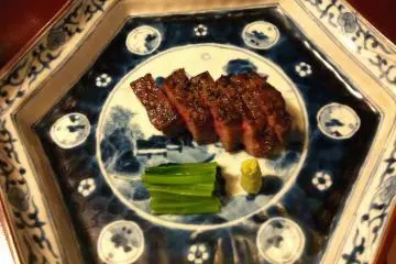 Slices of charcoal-grilled Japanese beef served with a hint of wasabi (Photo: Nuala Connolly)