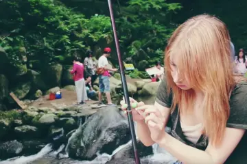Fishing at a Waterfall in Itoshima, Fukuoka
