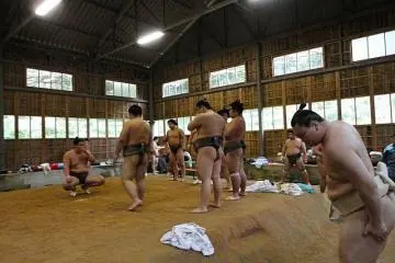 The junior rikishi prepare to show Hakuho their training exercises (Photo: Thomas Ricard)