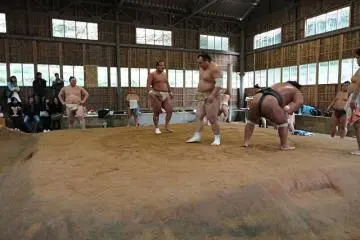 Next up: the sekitori (mid-level and higher wrestlers) prepare to display their training (Photo: Thomas Ricard)