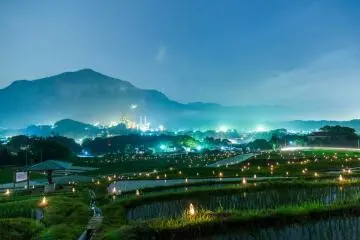 Twilight at the Terasaka Rice Terraces. Candles glow brighter. (Photo: <a href="http://www.yokoze.org/event_detail/?event=167" target="_blank" rel="noreferrer noopener nofollow">Yokoze's Event Page</a>)
