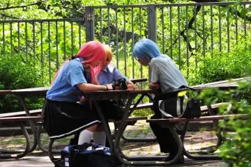 Cosplayers planning out their photographs
