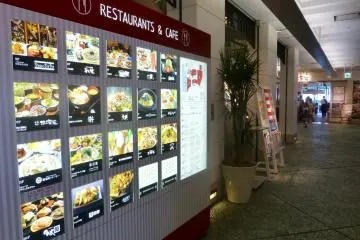 A big bright visual menu greets you at the entrance to the restaurant level