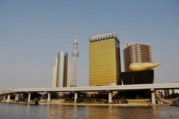 View of the Skytree and the Asahi Beer Hall from the Azumabashi Bridge