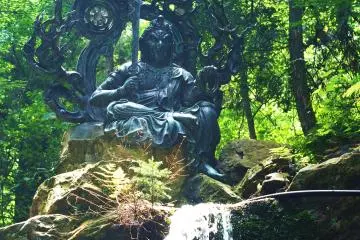 The water, being fed from a hose, is free of falling rocks which is the usual problem with ascetic training under waterfalls (Photo: Bret de Colebi)