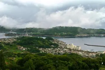 Part of the 360 degree views look down towards Ushimado port and Maejima Island.