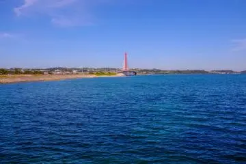The bridge provides beautiful views of the clear pristine waters of the Yokatsu Peninsula