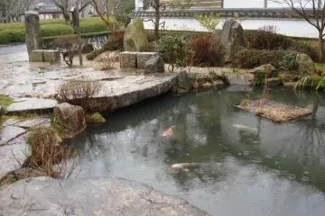 A pond just outside the gates