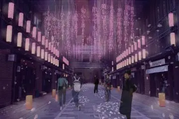 Nihonbashi Art Street (image). Word-themed installation of weeping cherry blossoms from March 16 to 31. (Photo: Mitsui Fudosan)