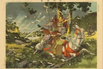 Stylised image of Nitta Yoshisada who won the battle of Kumegawa (Photo: <a href="https://commons.wikimedia.org/wiki/File:Nitta_Yoshisada_-_Tsuchiya_Koitsu.jpg" target="_blank" rel="noreferrer noopener nofollow">Rayaraya / CC-PD-Mark</a>)