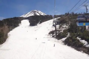 Looking down from the Flying Ciao at the runs on a spring day (Photo: Noriko Kato)