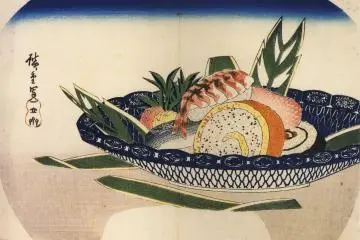 An Edo-era woodblock print of sushi by Hiroshige (Photo: <a href="https://commons.wikimedia.org/wiki/File:Hiroshige_Bowl_of_Sushi.jpg" target="_blank" rel="noreferrer noopener nofollow">http://visipix.com</a> / Public Domain)