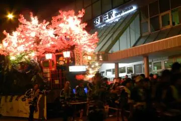 The floats parade around the whole city.