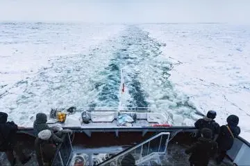Cutting through the ice on a cruise in Abashiri, Hokkaido