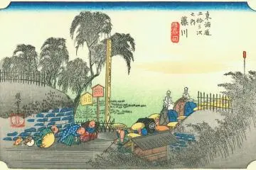 Hiroshige's take on the 37th stop on the Tokaido (Photo:  Fujikawa – <a href="https://commons.wikimedia.org/wiki/File:Hiroshige38_fujikawa.jpg" target="_blank" rel="noreferrer noopener nofollow">Utagawa Hiroshige</a> / Public Domain)