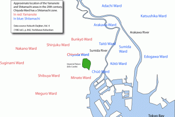 This map indicates where you'd find Yamanote and Shitamachi in modern-day Tokyo (Photo: <a href="https://en.wikipedia.org/wiki/File:Yamanote_Shitamachi.gif" target="_blank" rel="noreferrer noopener nofollow">Urashimataro</a> / Public Domain)
