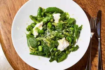 Broad bean, pea and spinach casarecce, with ricotta, lemon and parmesan (Photo: Kristin Perers via Bills)