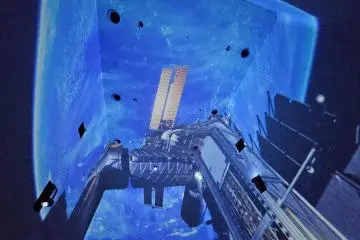 An immersive, otherworldly display of a space walk