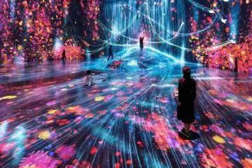 Universe of Water Particles on a Rock where People Gather